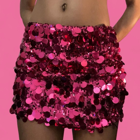 Fashion Nova Sequin Pink Fuchsia Mini Skirt - Picture 1 of 6